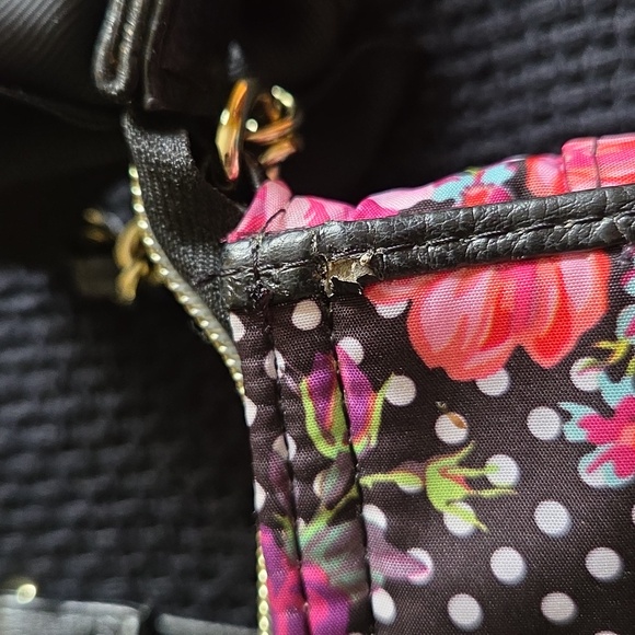 Betsey Johnson Polka Dot Floral Crossbody Bag - Black and Pink - Picture 10 of 11